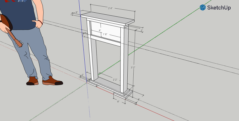 SketchUp model of the welcome sign and hanging plant holder with dimensions